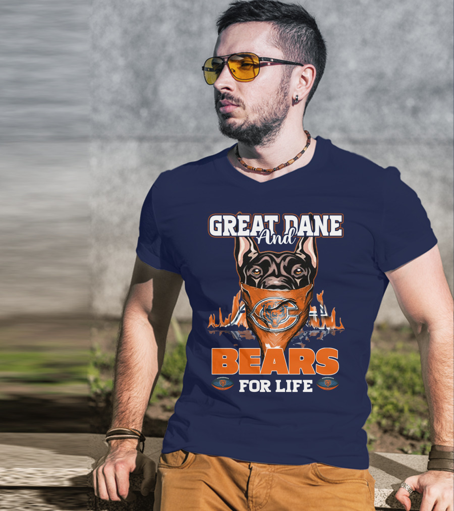 Great Dane And Bears For Life Chicago Bears T-Shirt