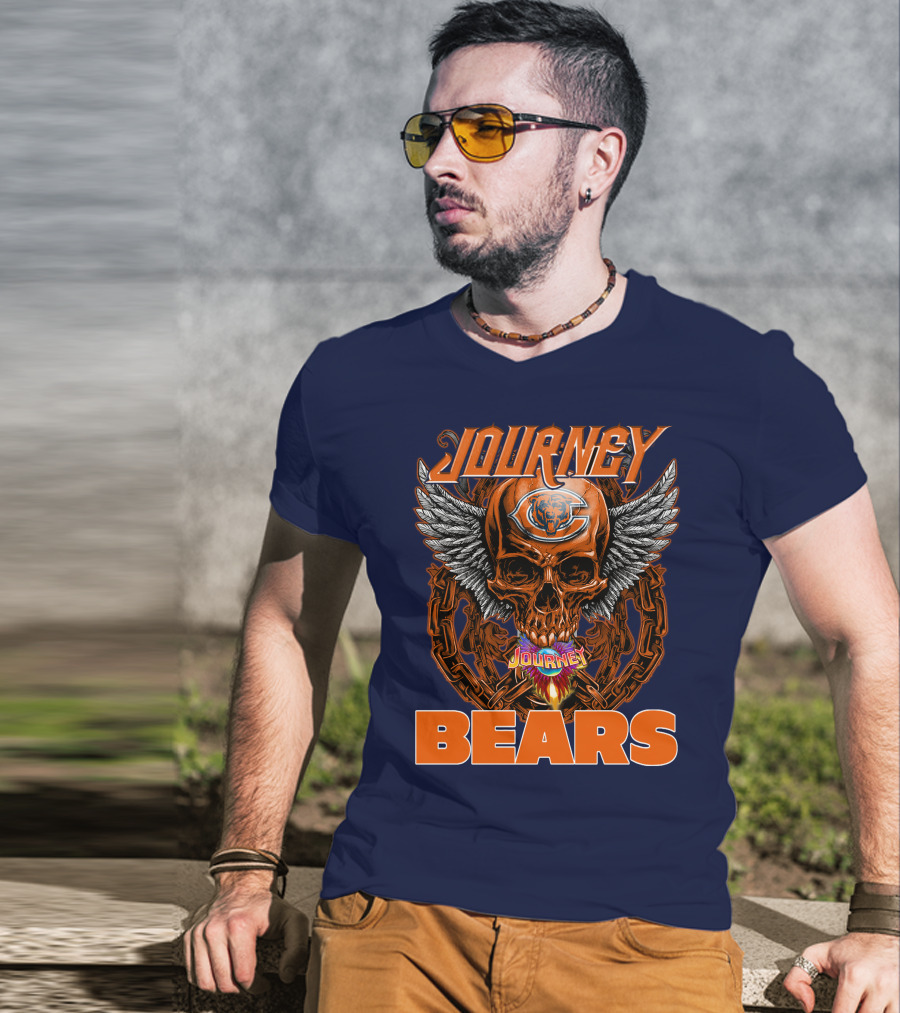 CHICAGO BEARS JOURNEY Skull Wings Chains T-Shirt
