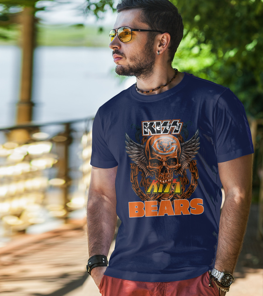 Kiss Chicago Bears Skull Logo Wings Chains T-Shirt