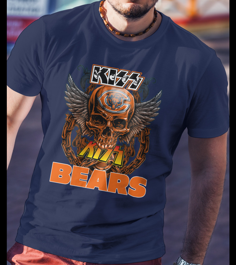 Kiss Chicago Bears Skull Logo Wings Chains T-Shirt