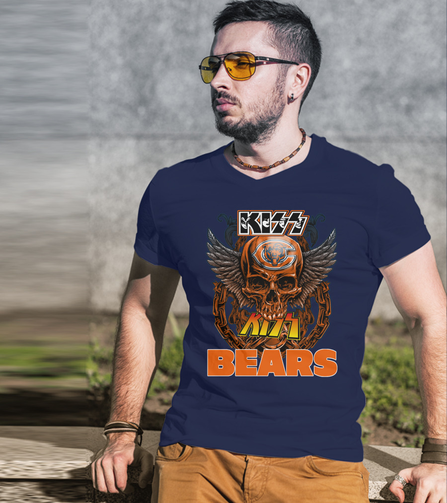 Kiss Chicago Bears Skull Logo Wings Chains T-Shirt