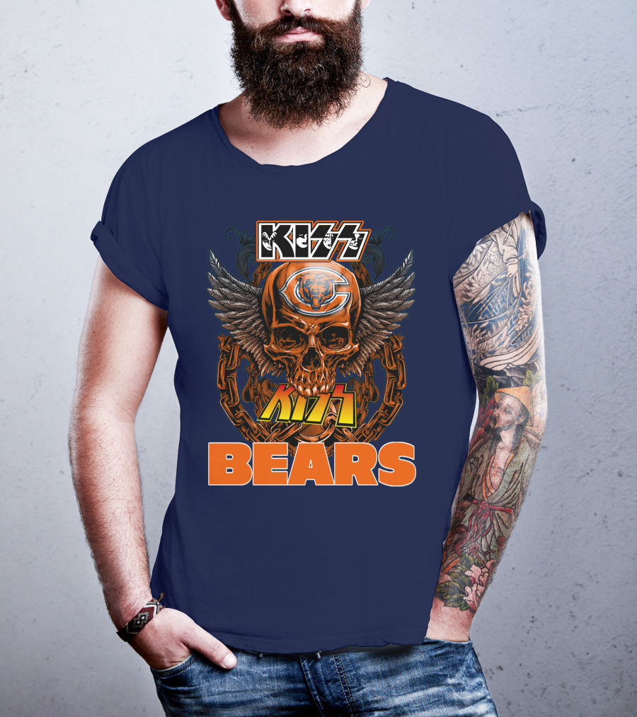 Kiss Chicago Bears Skull Logo Wings Chains T-Shirt