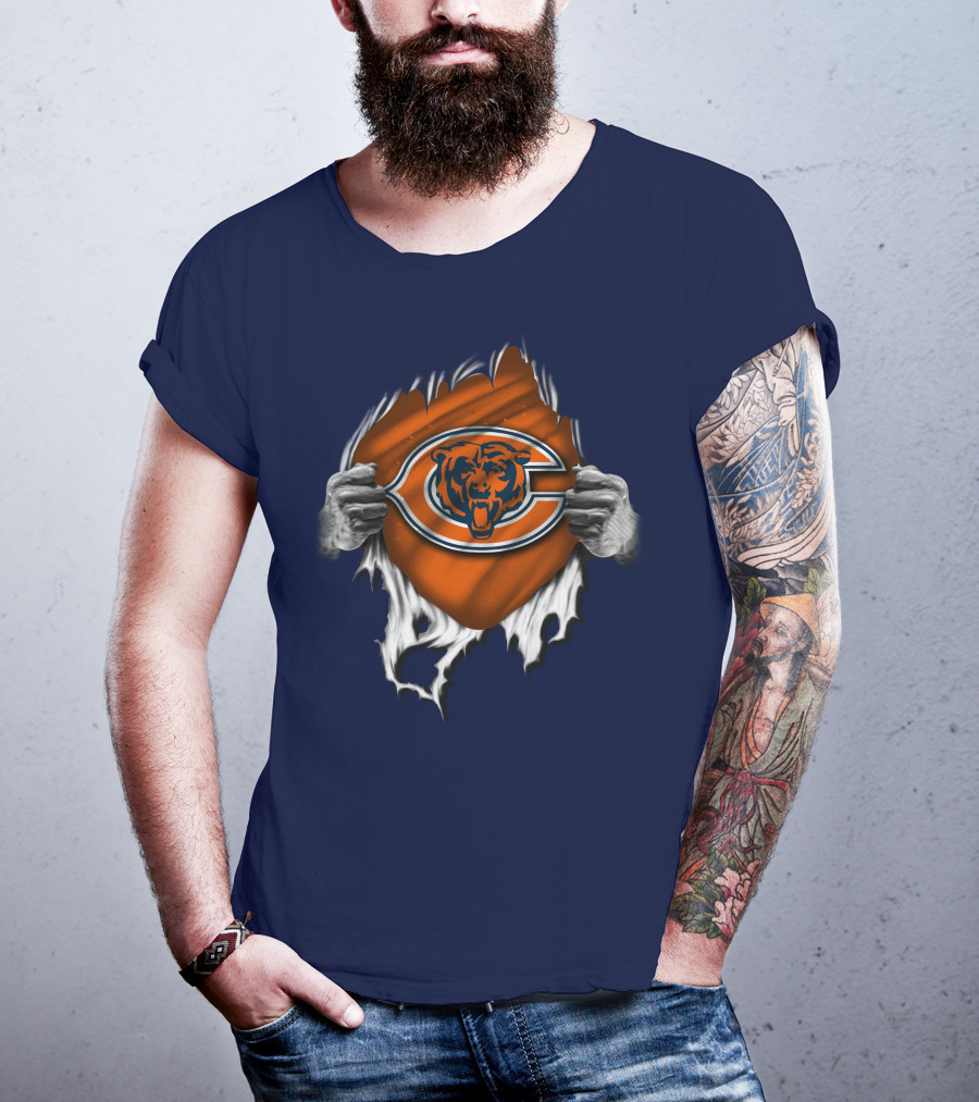 Torn CHICAGO BEARS Logo With Rip Effect Hands T-Shirt