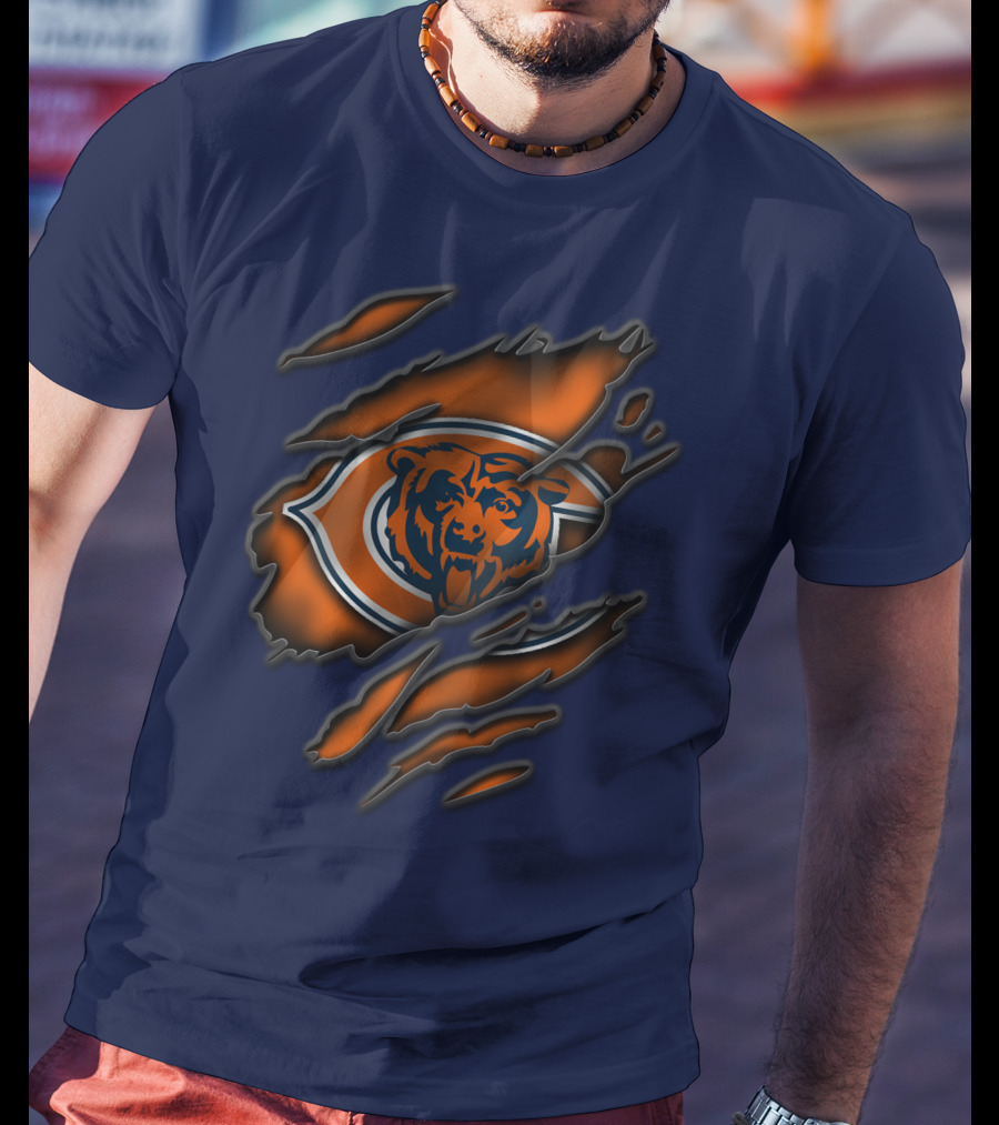 Torn Chicago Bears Logo With Bear Face And Claw Marks T-Shirt
