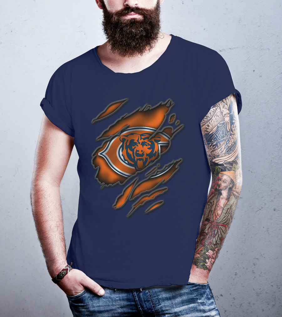 Torn Chicago Bears Logo With Bear Face And Claw Marks T-Shirt