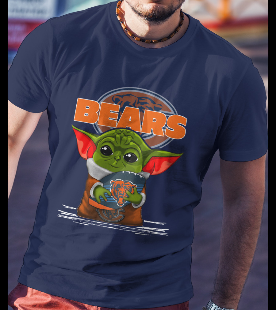 Yoda Holding Football With Chicago Bears T-Shirt