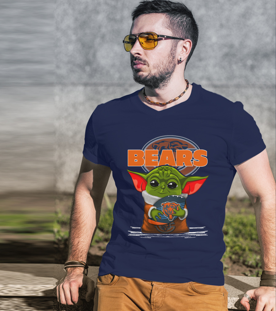 Yoda Holding Football With Chicago Bears T-Shirt