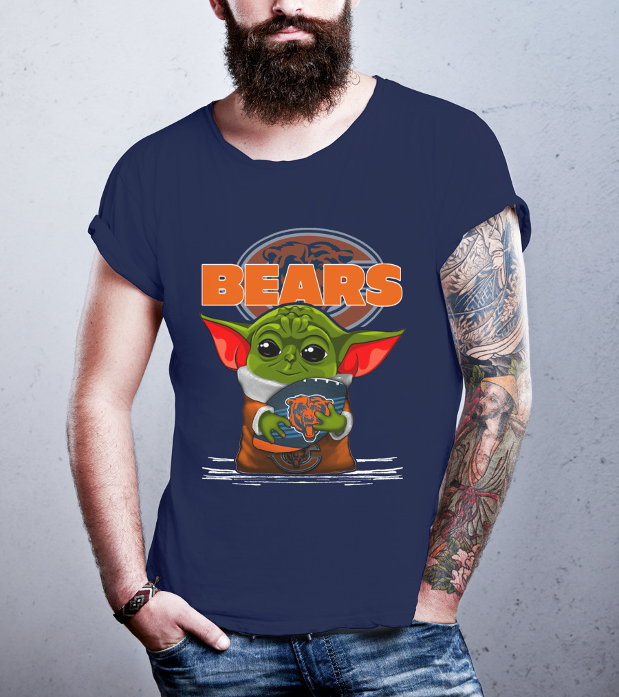 Yoda Holding Football With Chicago Bears T-Shirt