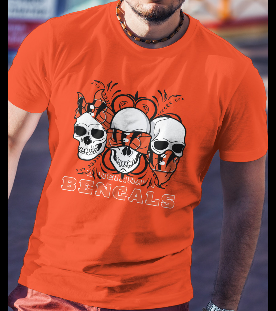 Cincinnati Bengals 3 Skull Motif T-Shirt