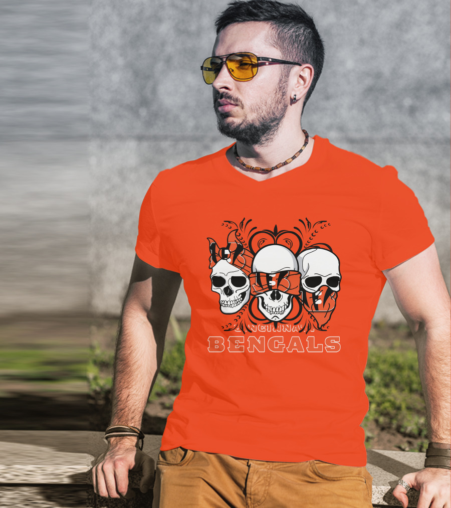 Cincinnati Bengals 3 Skull Motif T-Shirt