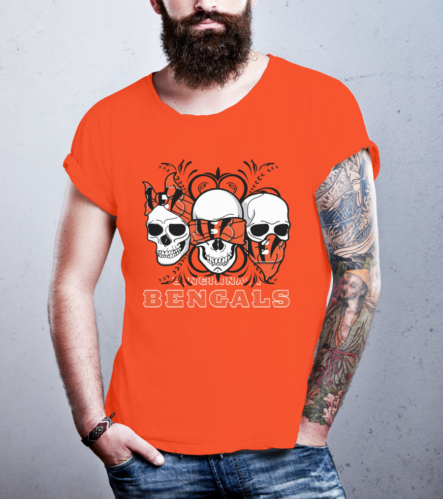 Cincinnati Bengals 3 Skull Motif T-Shirt