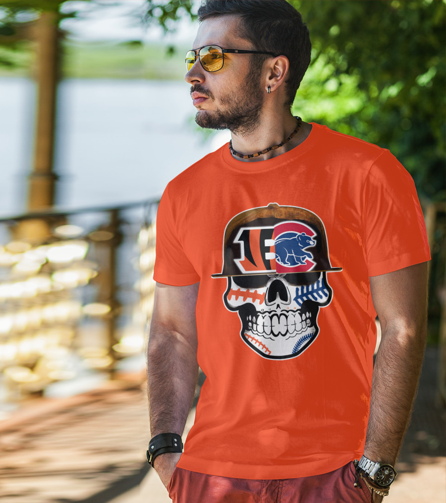 Cincinnati Bengals 53 Bears Skull Baseball Patterns T-Shirt