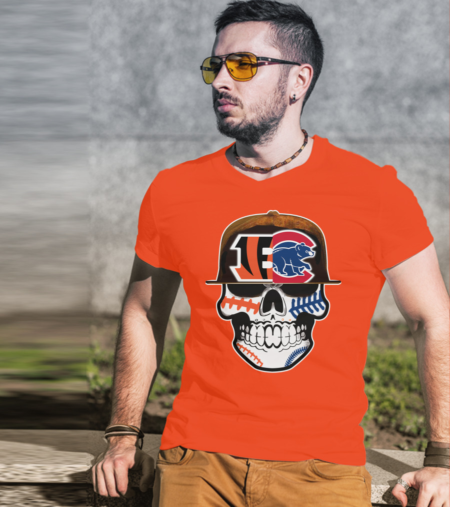 Cincinnati Bengals 53 Bears Skull Baseball Patterns T-Shirt