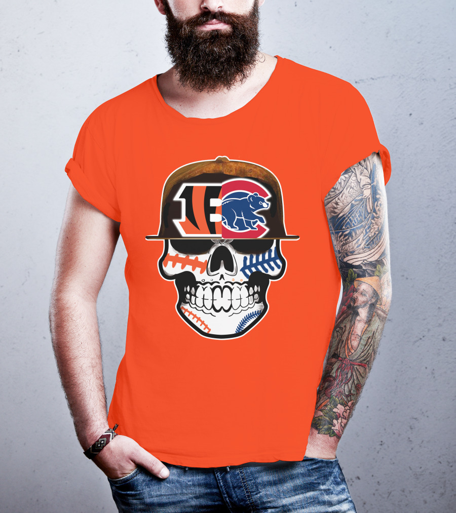 Cincinnati Bengals 53 Bears Skull Baseball Patterns T-Shirt