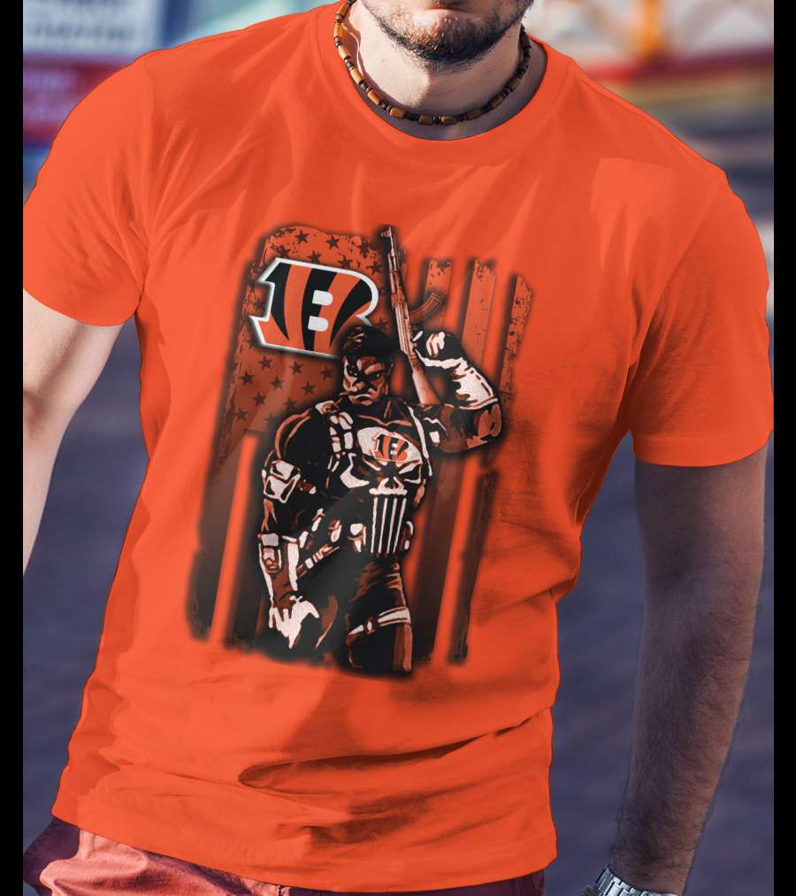 Cincinnati Bengals Punisher American Flag Retro Style T-Shirt