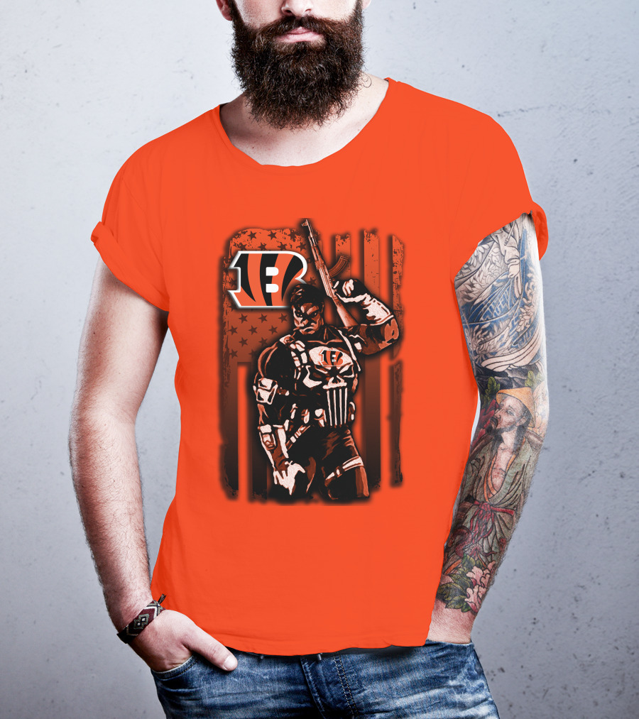 Cincinnati Bengals Punisher American Flag Retro Style T-Shirt