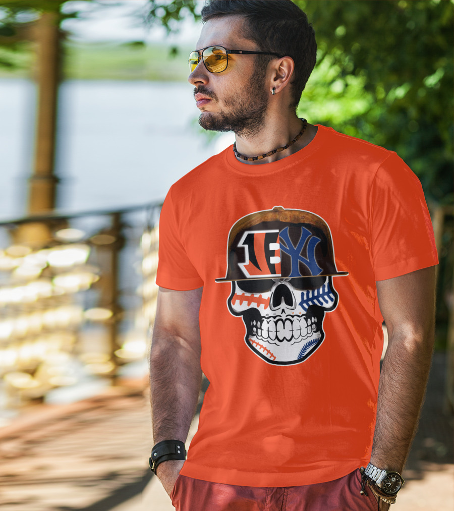 Cincinnati Bengals Yankees Skull Sports Fusion T-Shirt