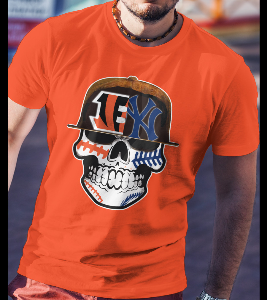 Cincinnati Bengals Yankees Skull Sports Fusion T-Shirt