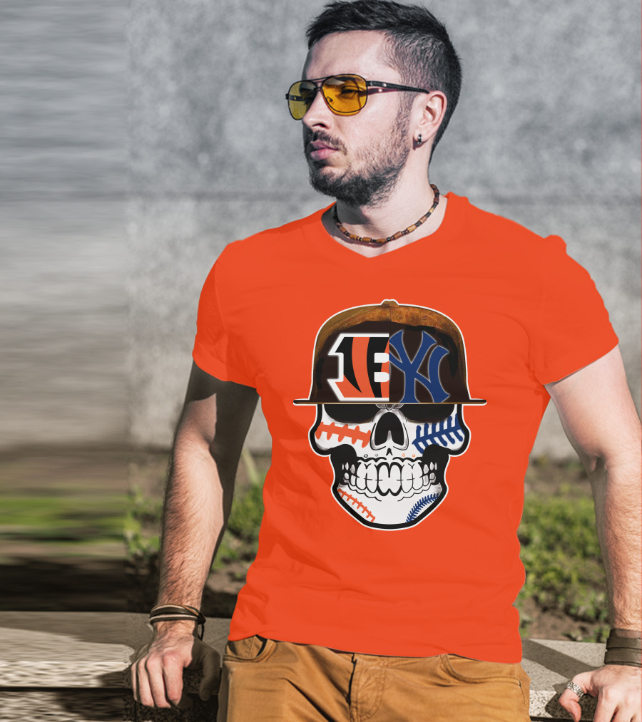Cincinnati Bengals Yankees Skull Sports Fusion T-Shirt