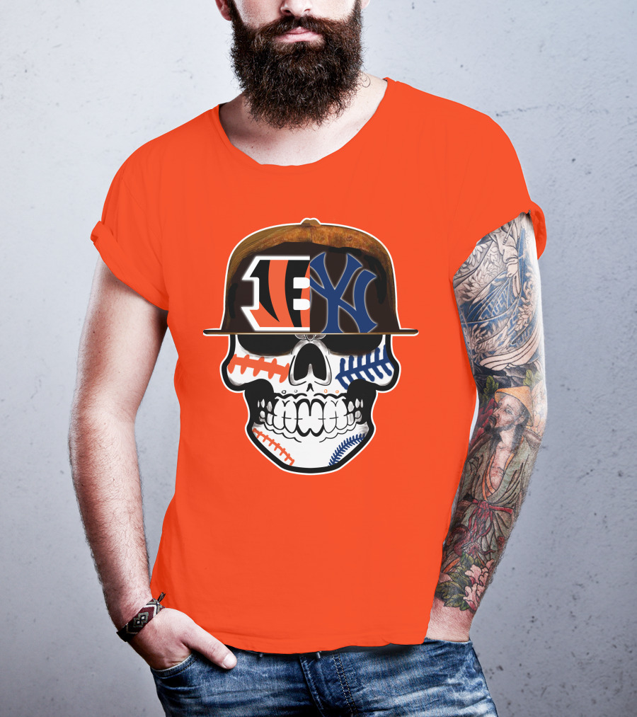 Cincinnati Bengals Yankees Skull Sports Fusion T-Shirt
