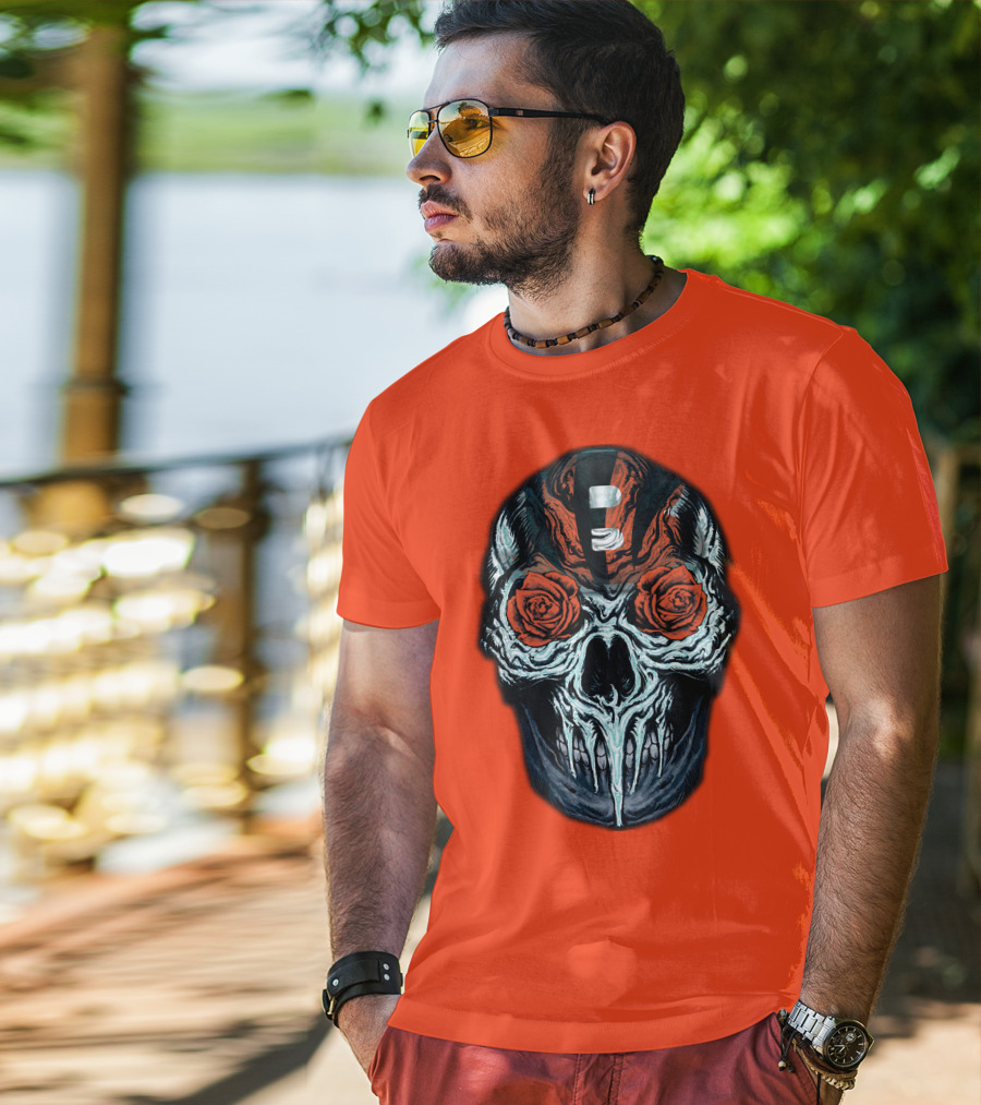 Cincinnati Bengals 34 Skull Helmet With Roses T-Shirt