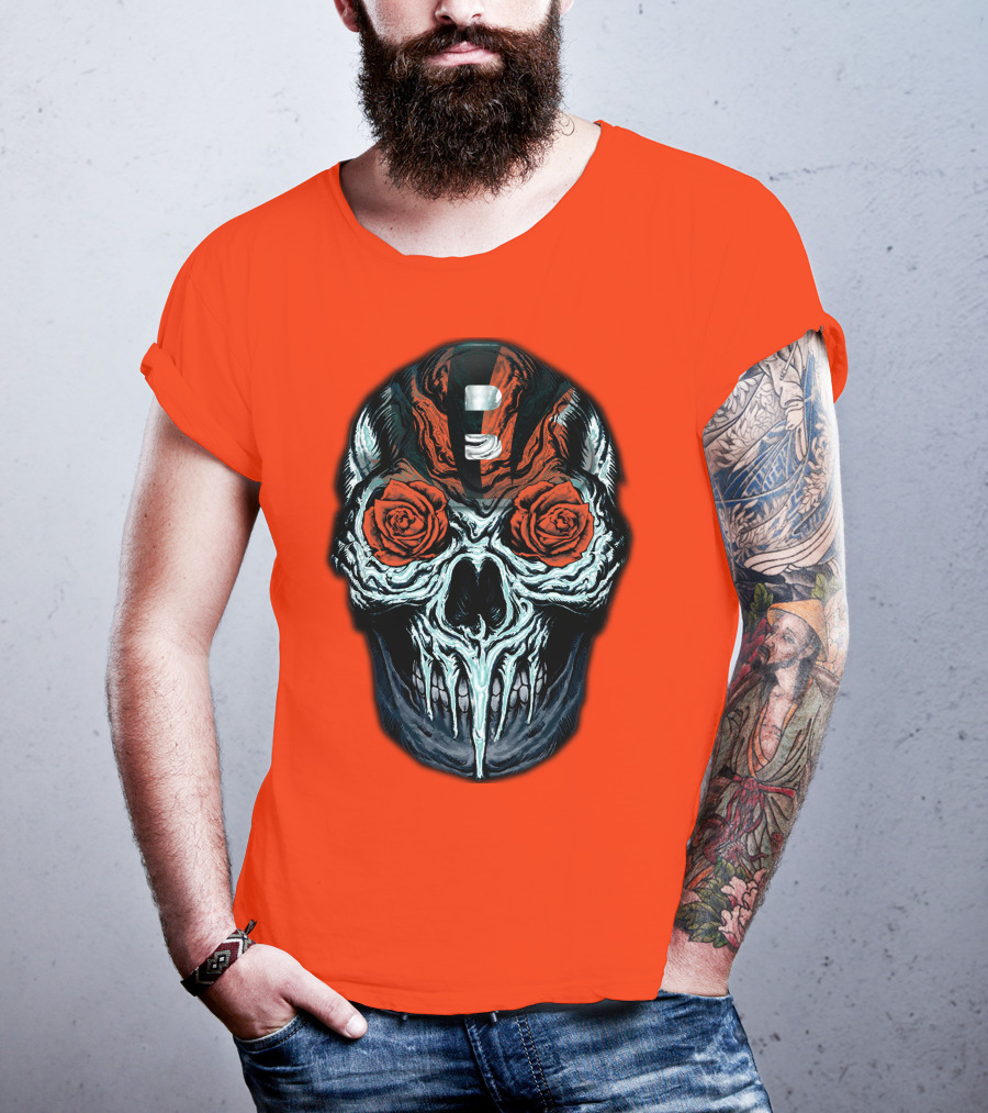 Cincinnati Bengals 34 Skull Helmet With Roses T-Shirt
