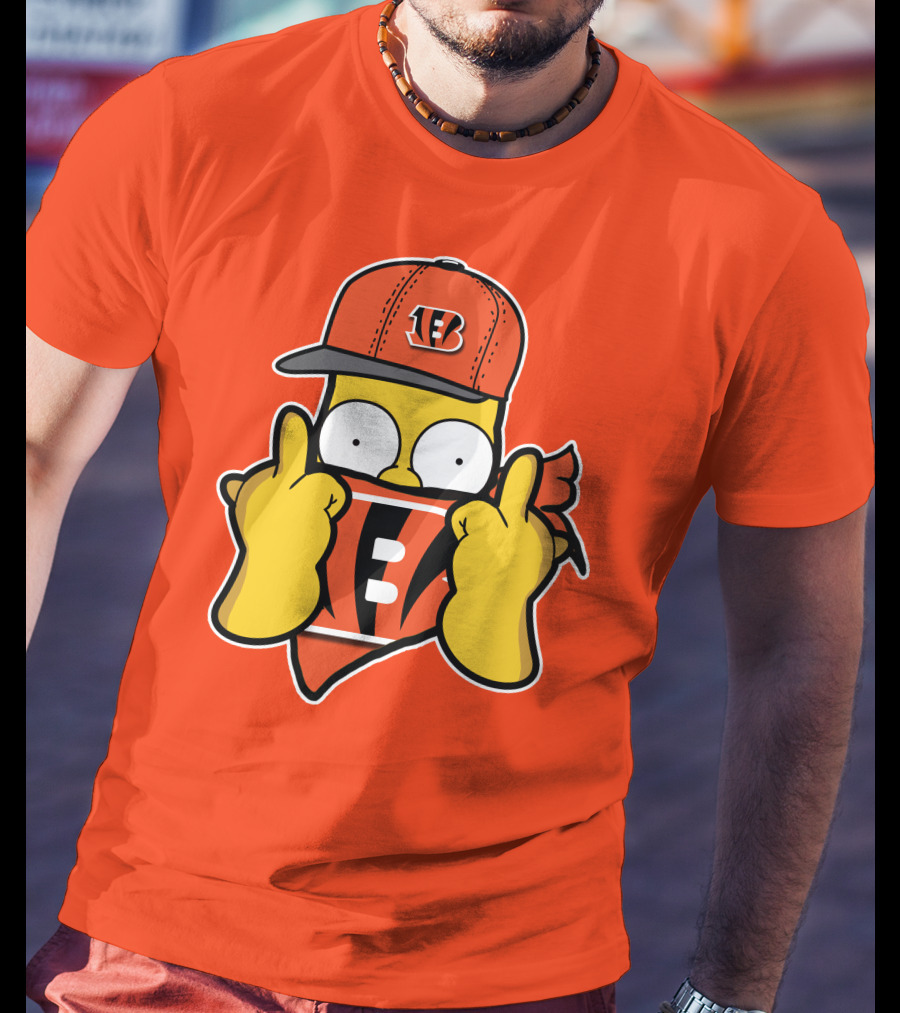 Cincinnati Bengals Fan Cartoon Character With Logo Cap And Scarf T-Shirt