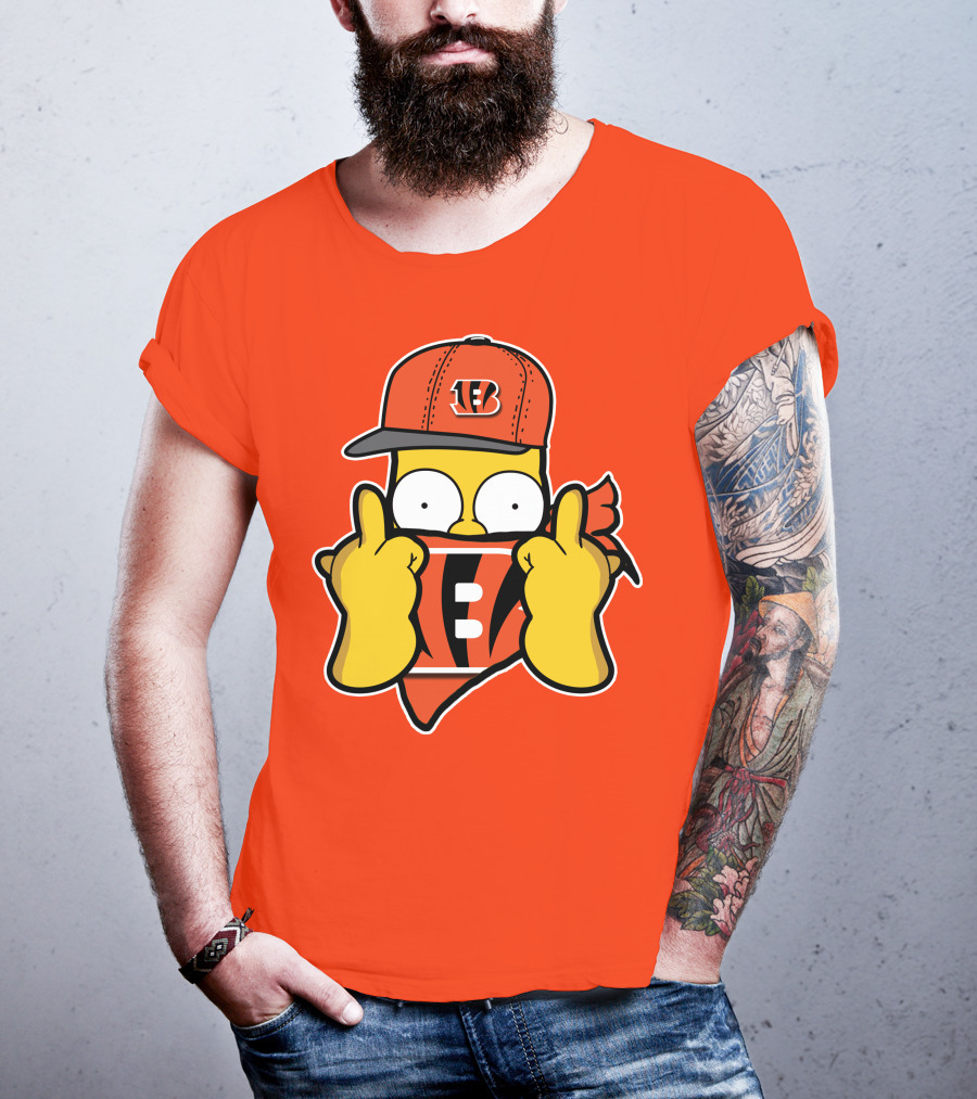 Cincinnati Bengals Fan Cartoon Character With Logo Cap And Scarf T-Shirt