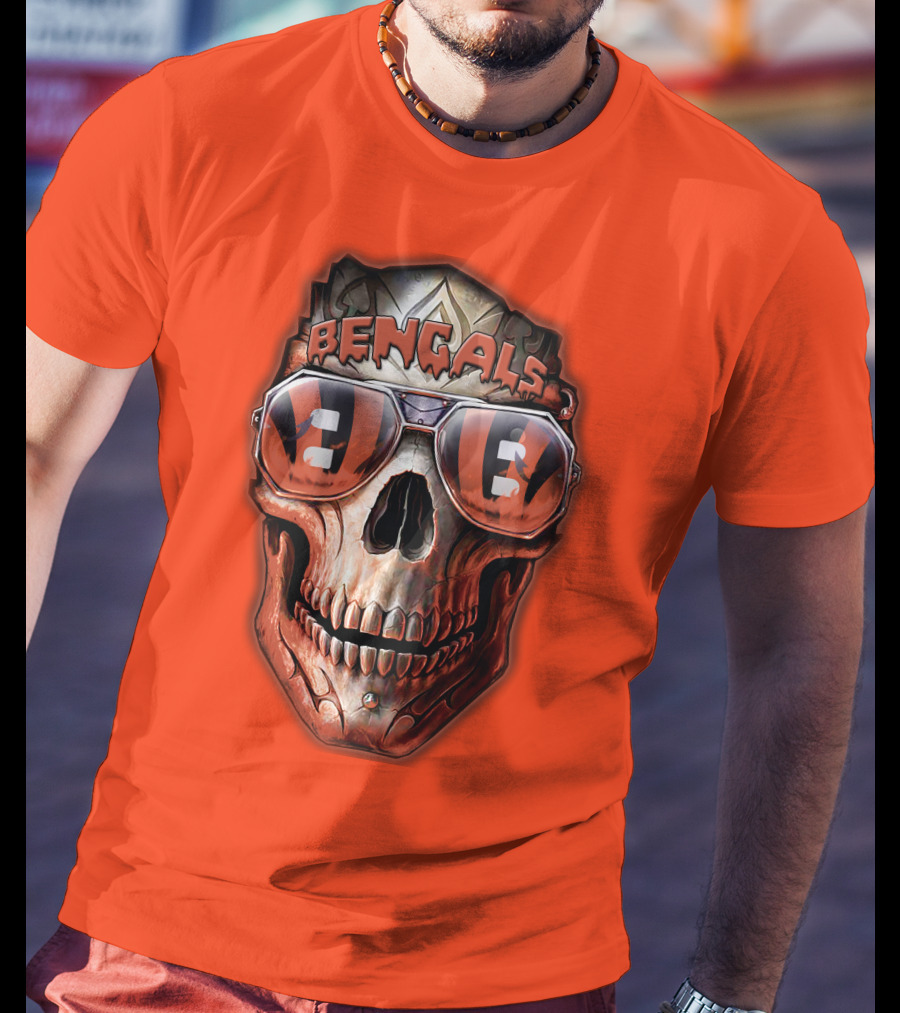 Bengals Skull Sunglasses 38 Orange T-Shirt
