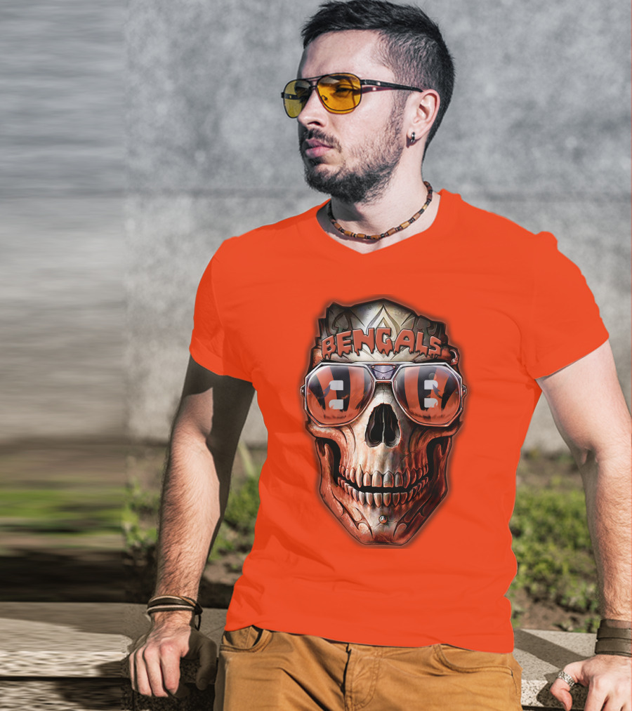 Bengals Skull Sunglasses 38 Orange T-Shirt