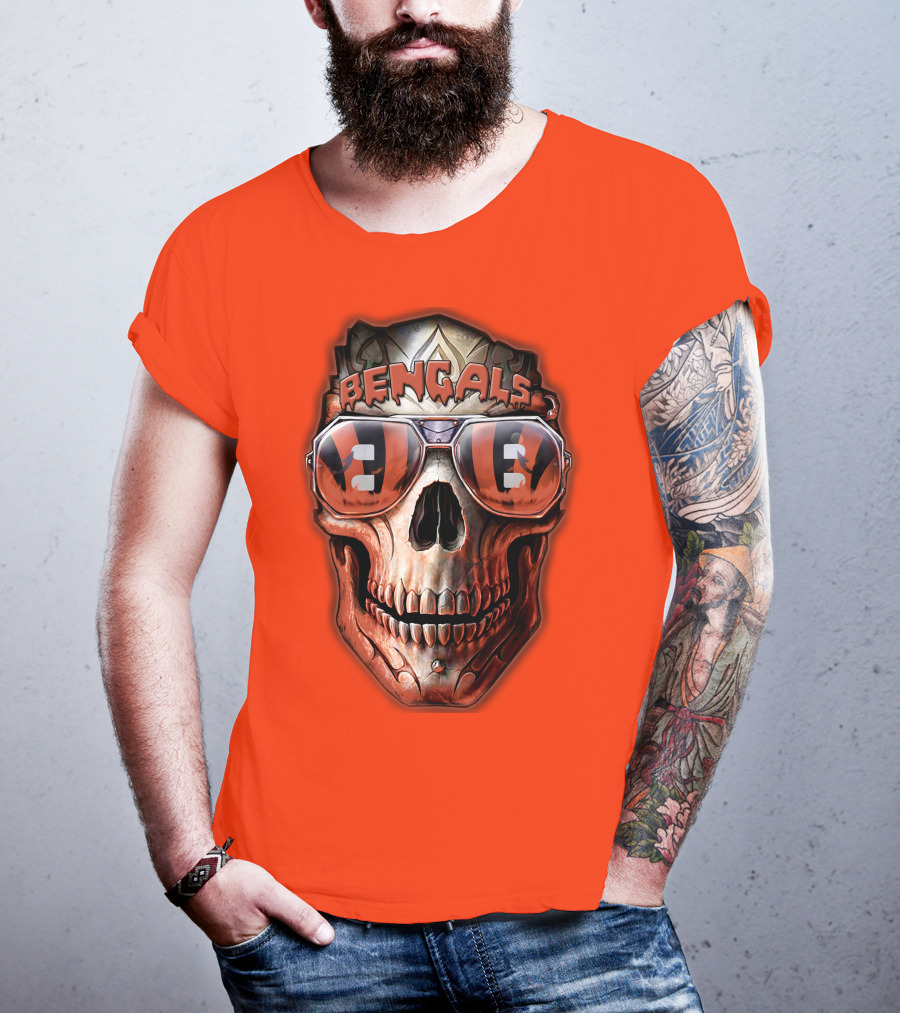 Bengals Skull Sunglasses 38 Orange T-Shirt