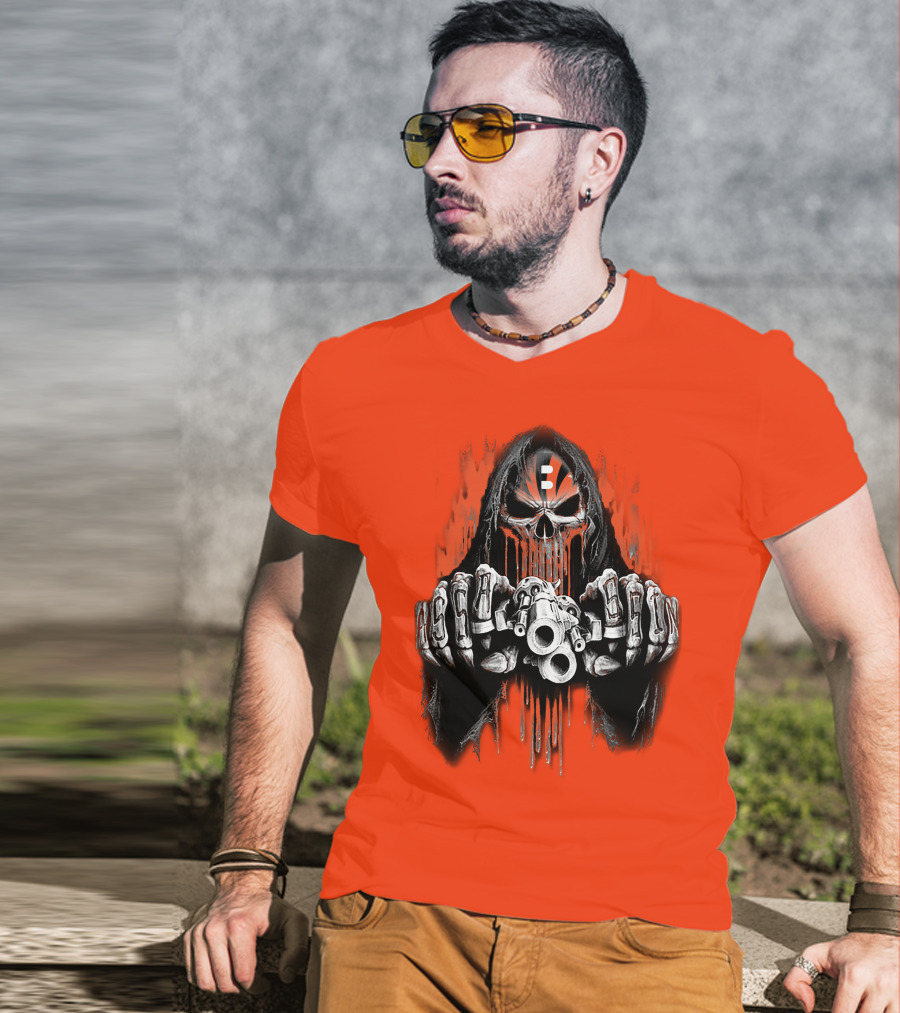 Cincinnati Bengals 41 Skeleton Skull With Guns T-Shirt