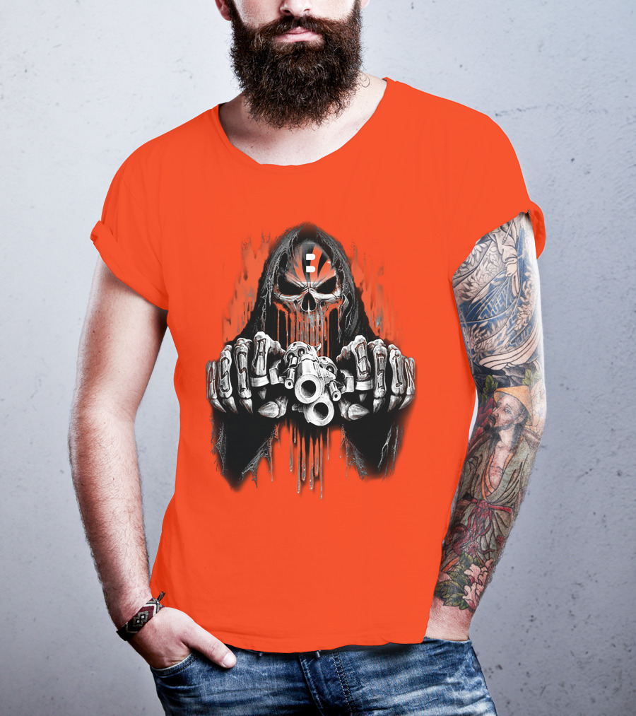 Cincinnati Bengals 41 Skeleton Skull With Guns T-Shirt