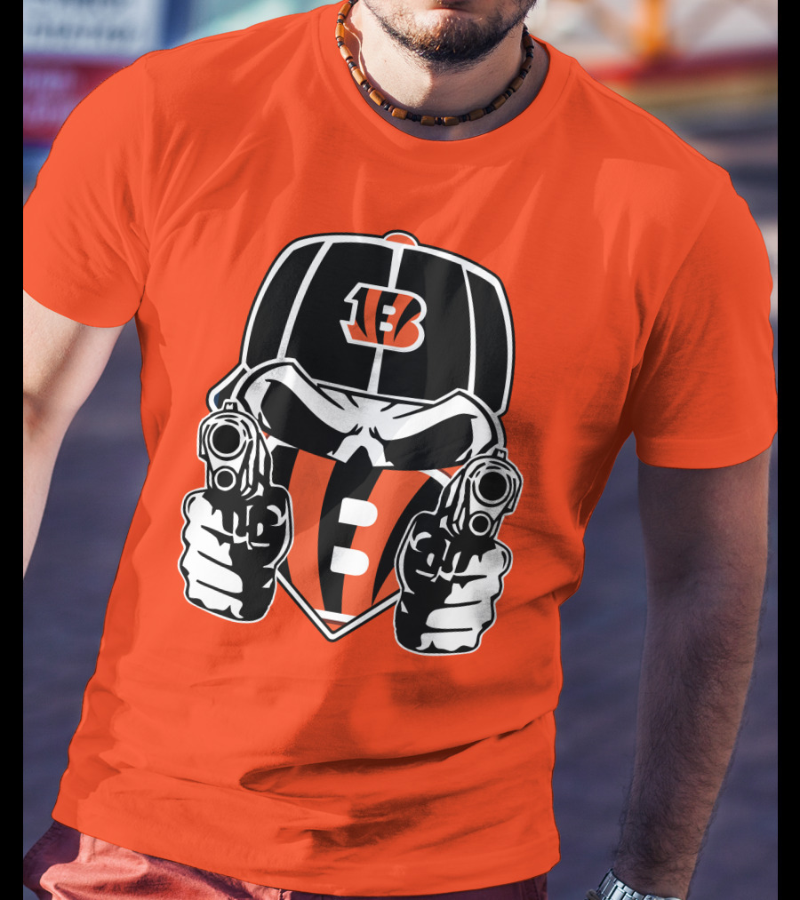Cincinnati Bengals Armed Skeleton Illustration With Team Helmet T-Shirt