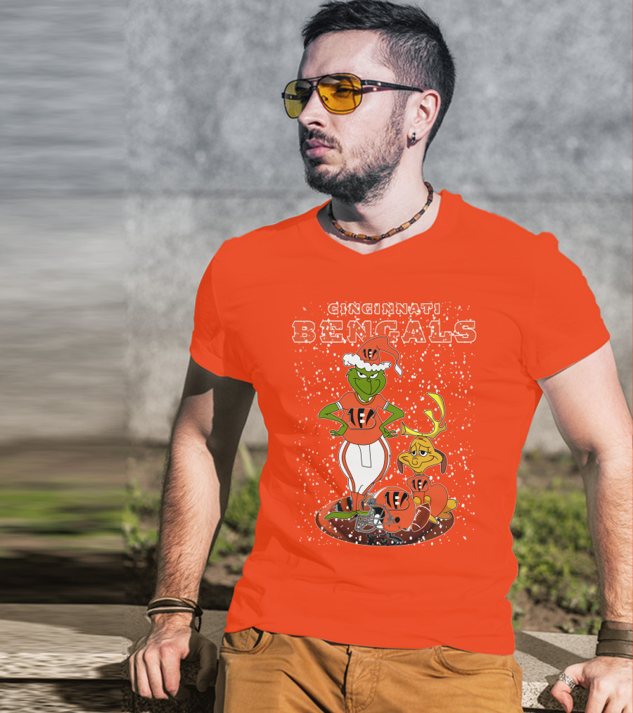 Cincinnati Bengals Grinch Holiday Football Mischief T-Shirt