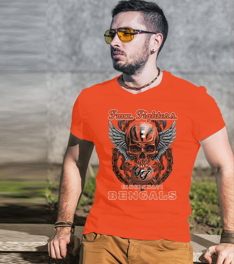 Foo Fighters Cincinnati Bengals Skull And Wings T-Shirt