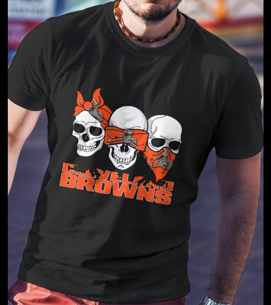 3 Skull CLEVELAND BROWNS Helmet Bandanas T-Shirt