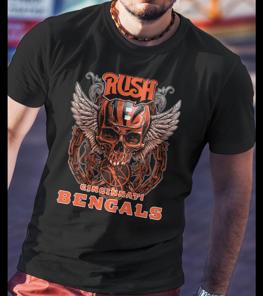 Rush Cincinnati Bengals Skull Wings Football T-Shirt