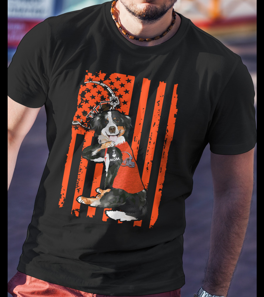 Border Collie CLEVELAND BROWNS I Love Mom Football Helmet America T-Shirt