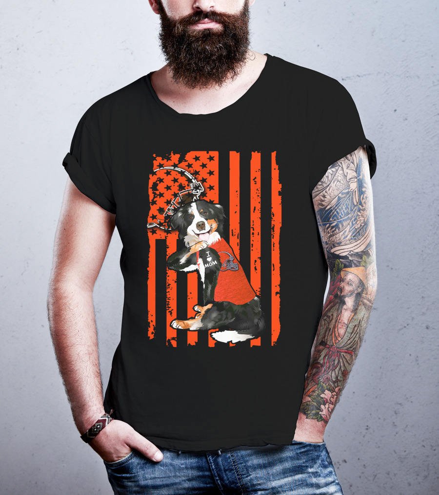 Border Collie CLEVELAND BROWNS I Love Mom Football Helmet America T-Shirt