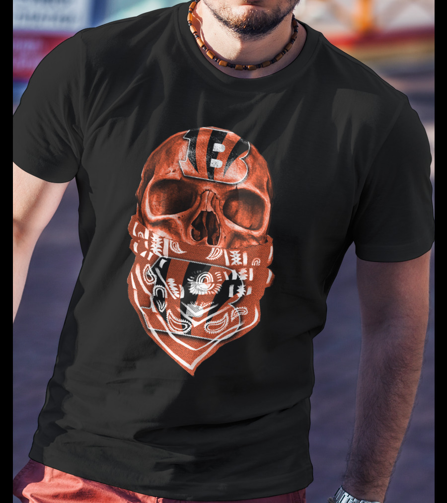 Cincinnati Bengals Skull Bandana Fan T-Shirt