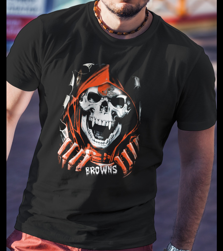 Browns Skull Hoodie With Football Helmet T-Shirt