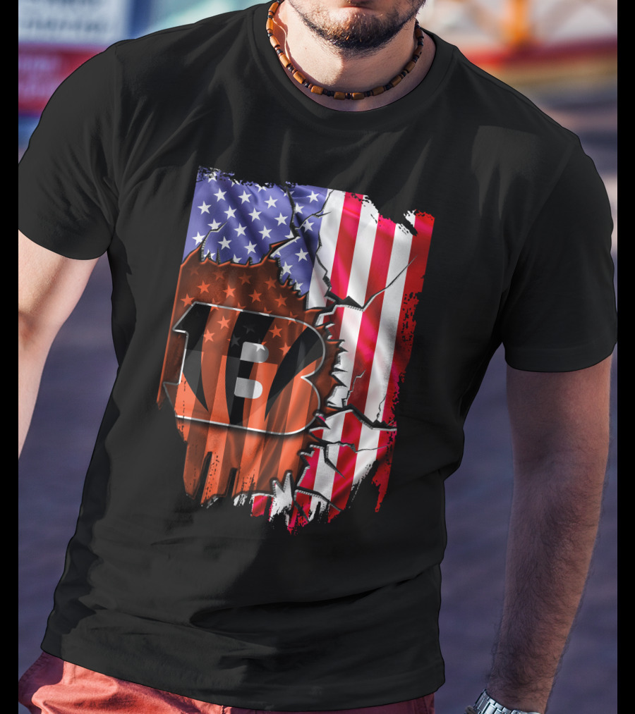 Cincinnati Bengals American Flag Crack Pattern Theme T-Shirt