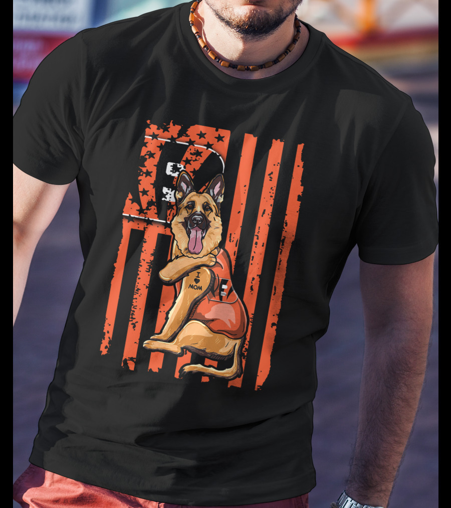 German Shepherd I Heart Mom Cincinnati Bengals Stripes And Stars T-Shirt
