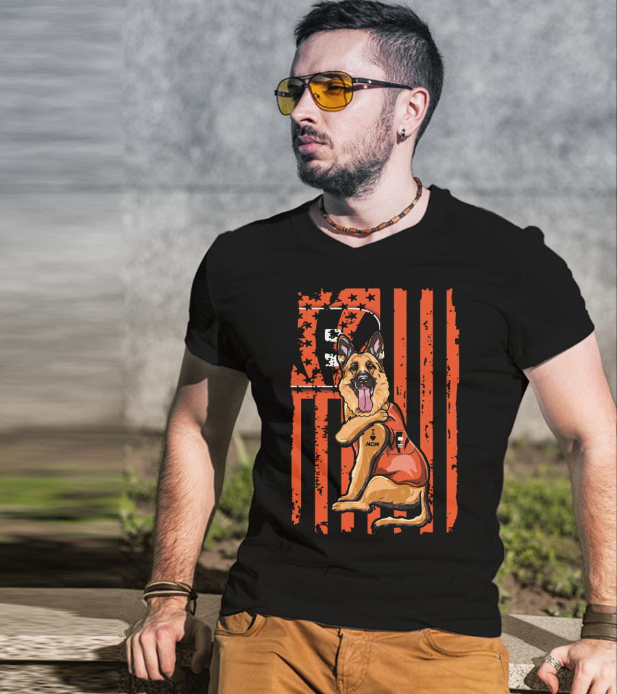 German Shepherd I Heart Mom Cincinnati Bengals Stripes And Stars T-Shirt