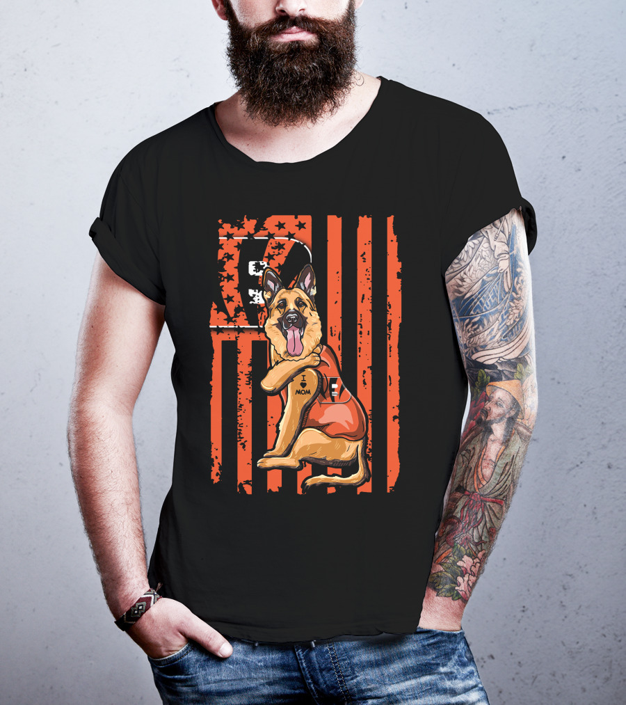 German Shepherd I Heart Mom Cincinnati Bengals Stripes And Stars T-Shirt