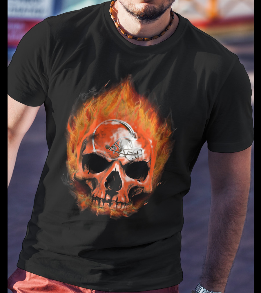 Cleveland Browns Skull In Flames 35 T-Shirt