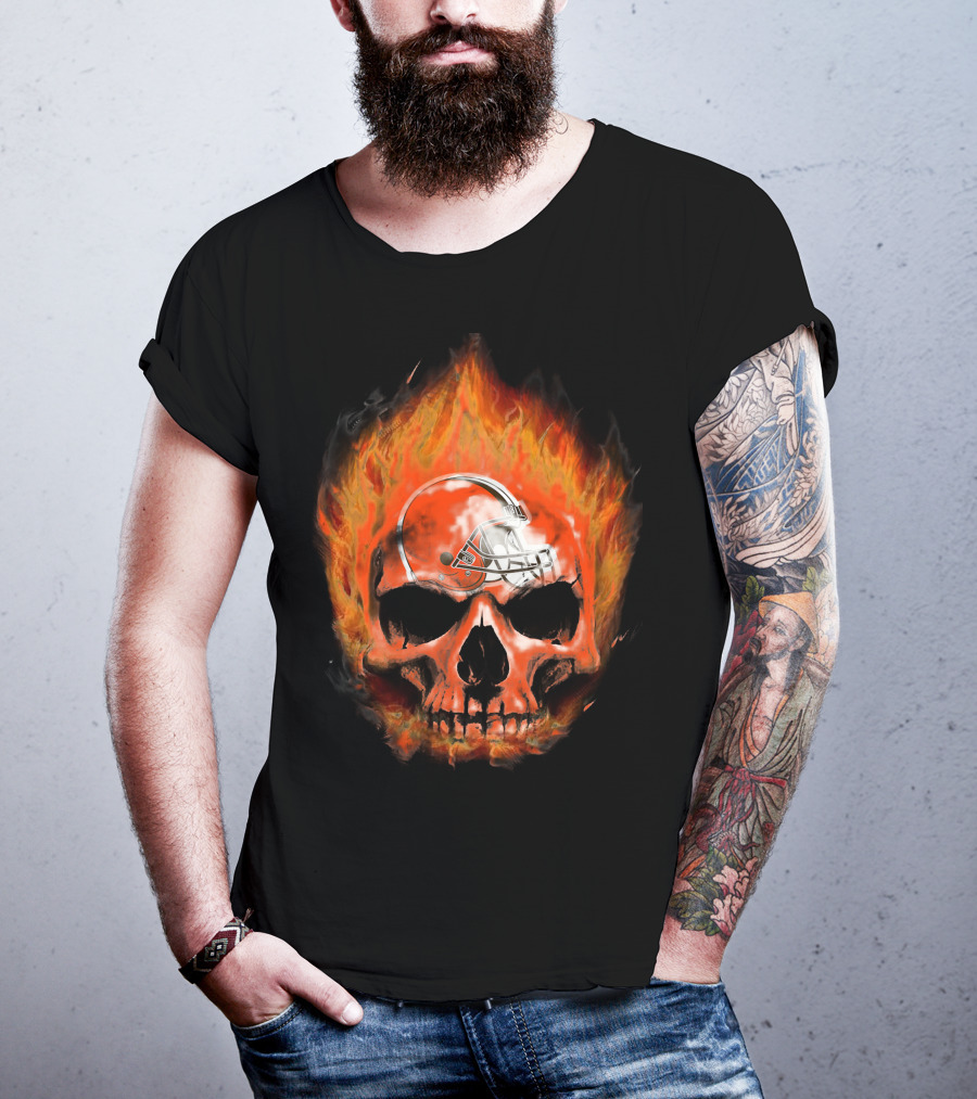 Cleveland Browns Skull In Flames 35 T-Shirt