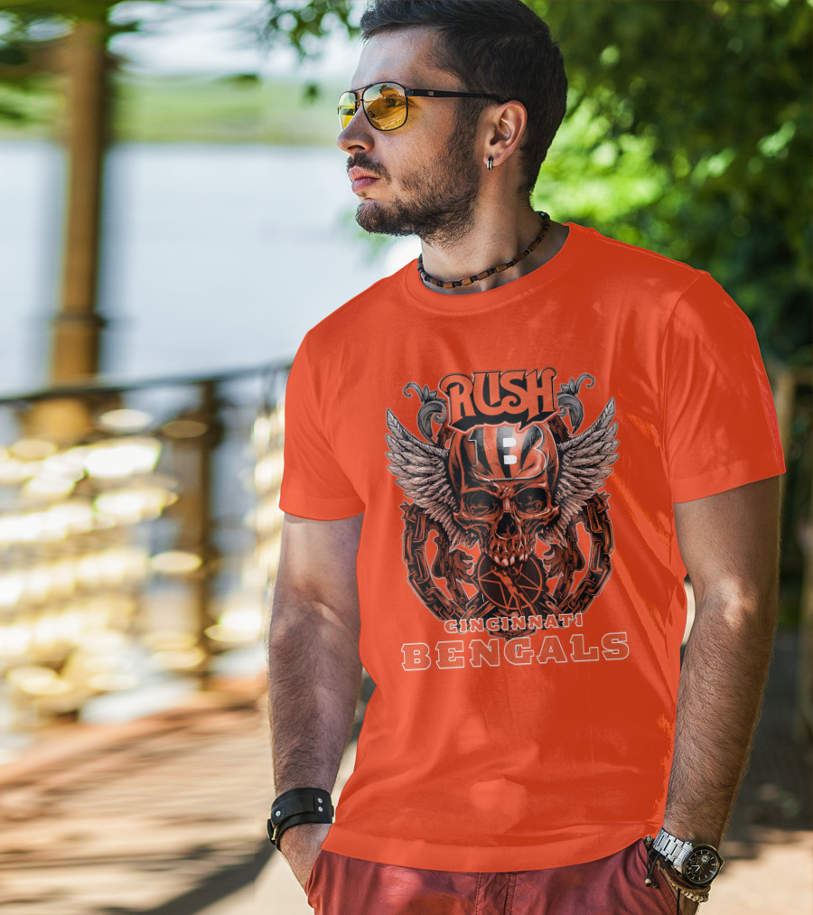 Rush Cincinnati Bengals Helmet Wings Skull T-Shirt