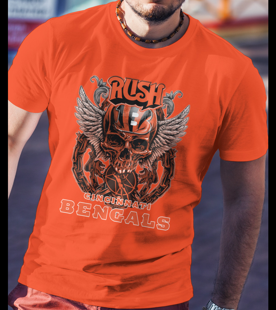 Rush Cincinnati Bengals Helmet Wings Skull T-Shirt
